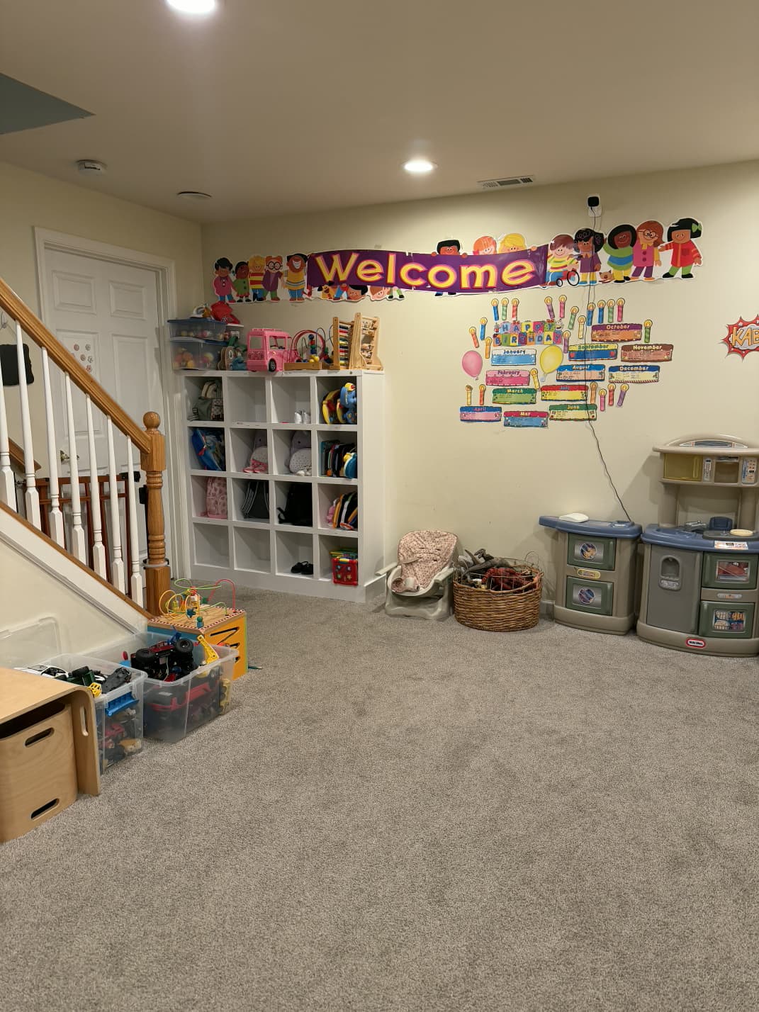 Playroom shelves.
